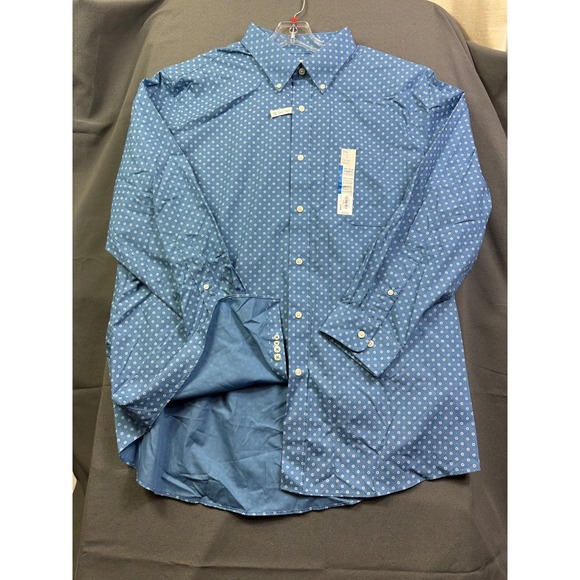 Croft & Barrow Men's Easy Care Classic Fit Blue Floral Dress Shirt 17.5 32/33 - Picture 10 of 14